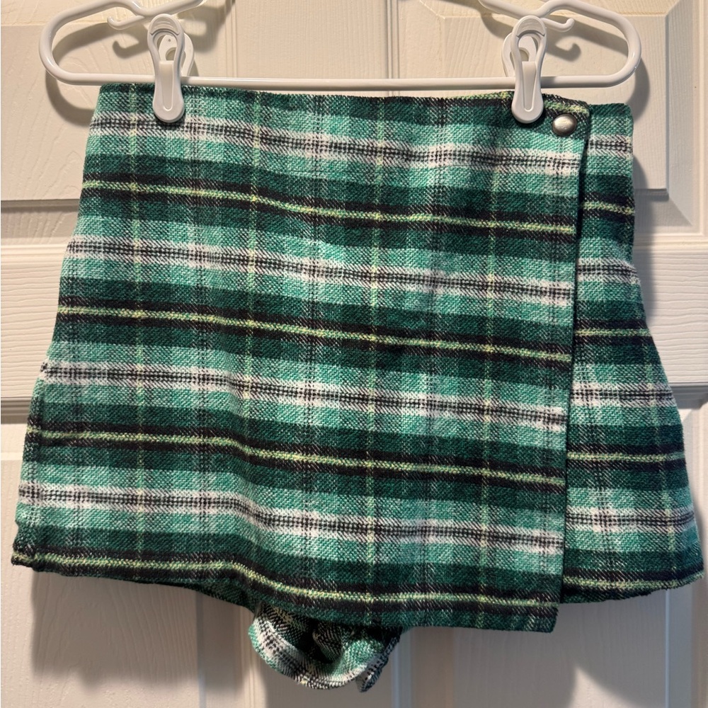 Free People Green and Black Plaid Skort